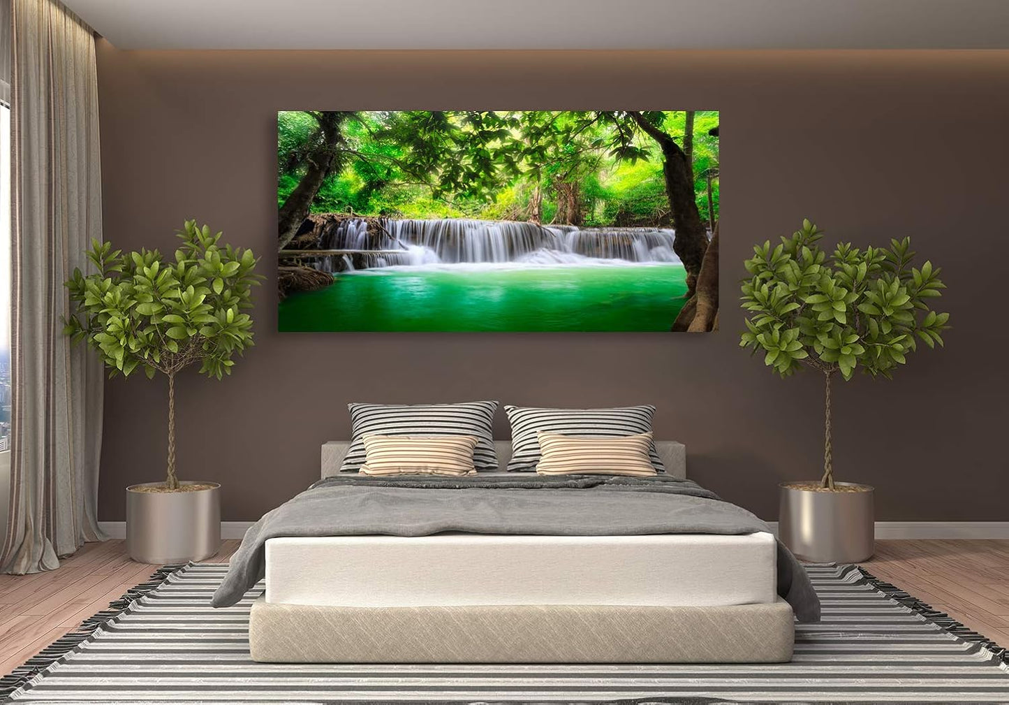 Cao Gen Decor Art-S01474 1 Panels all Art Tropical Beautiful Waterfall Prints Light Green Forest Natural Landscape Picture Canvas Paintings Creek Scenery Spring for Home Wall Decor Artwork XXLarge