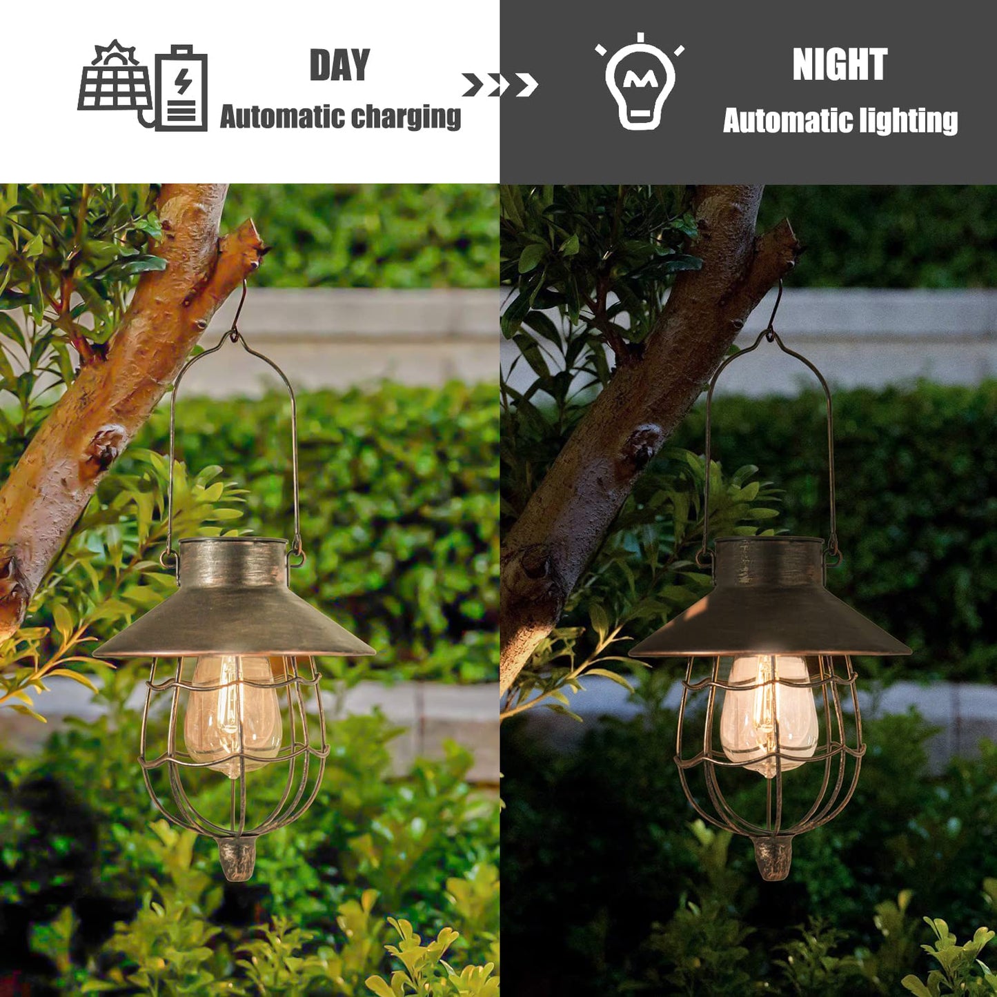 YAKii Solar Lanterns 6 Pack - Waterproof Metal Lamps, Warm White Light, Antique Copper