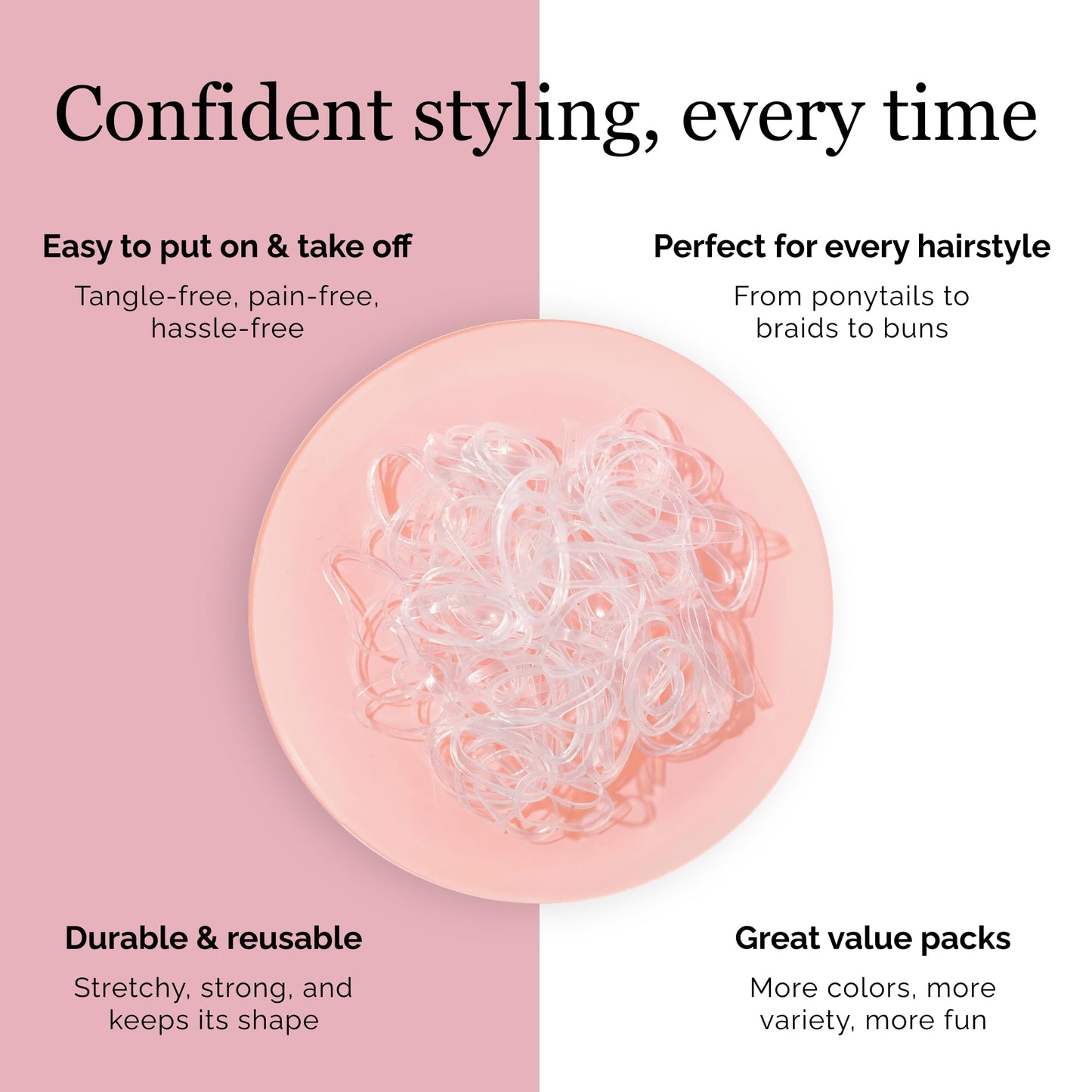 PONY PICK Clear Hair Elastics 1000 Pack | Strong Mini Hair Ties for Braids, Ponytails & Buns | No-Snag, Durable, Stretchy Elasti