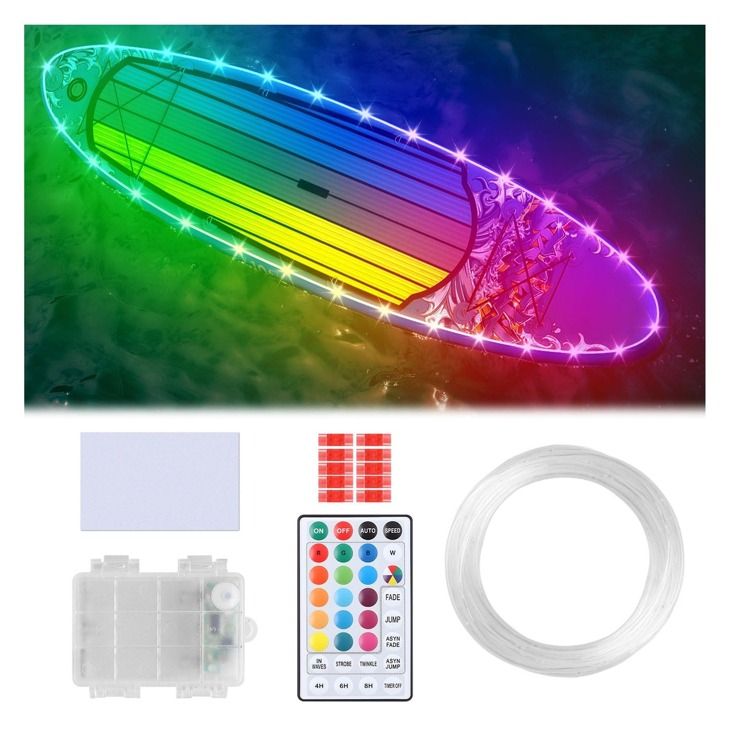 LYCARESUN Kayak Paddle Board Lights, Battery Operated LED with Remote, 16 Colors, 7 Modes, Waterproof, 26ft