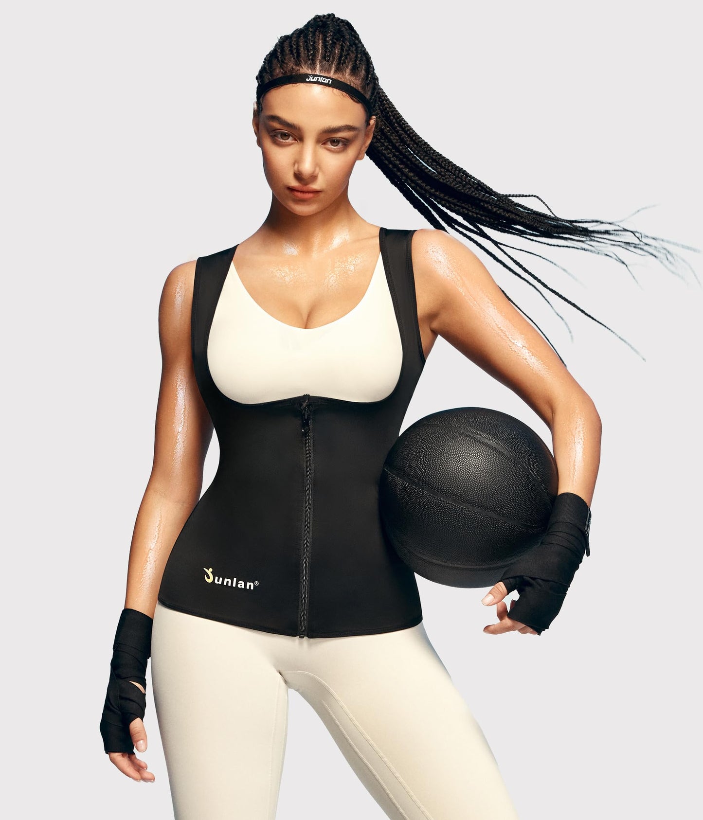Junlan Sauna Suit for Women Waist Trainer Vest Sweat Tank Top Shaper for Women with Zipper (Blue, XX-Large)