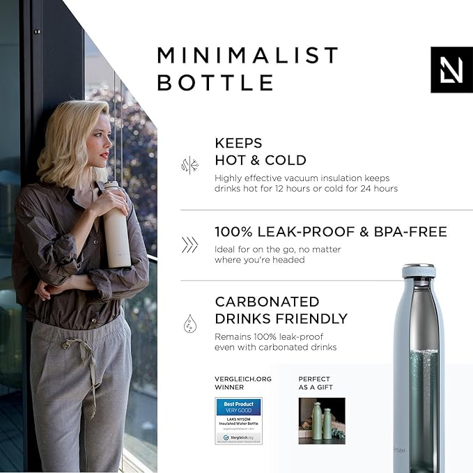 LARS NYSØM Stainless Steel Insulated Water Bottle 12oz 17oz 25oz 34oz 51oz | BPA-free Insulated Thermo Flask for Hot and Cold Beverages | Leakproof Drinking Bottle (Baby Blue, 25oz)