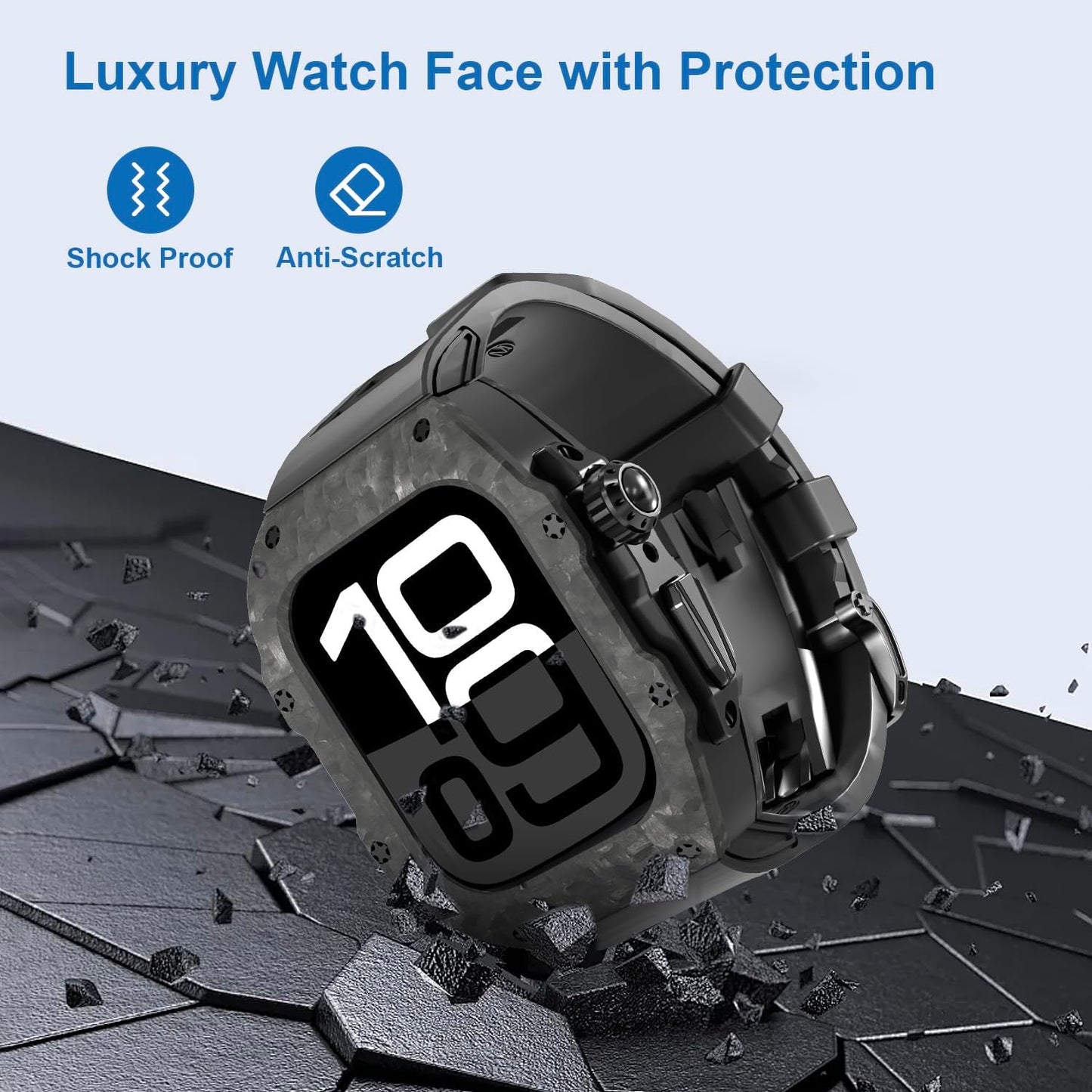Luxury Carbon Fiber Case with FKM Band Compatible for Apple Watch 11/10 46mm, Rugged Military Protective Cover Heavy Duty Tactical Protection for Men iWatch