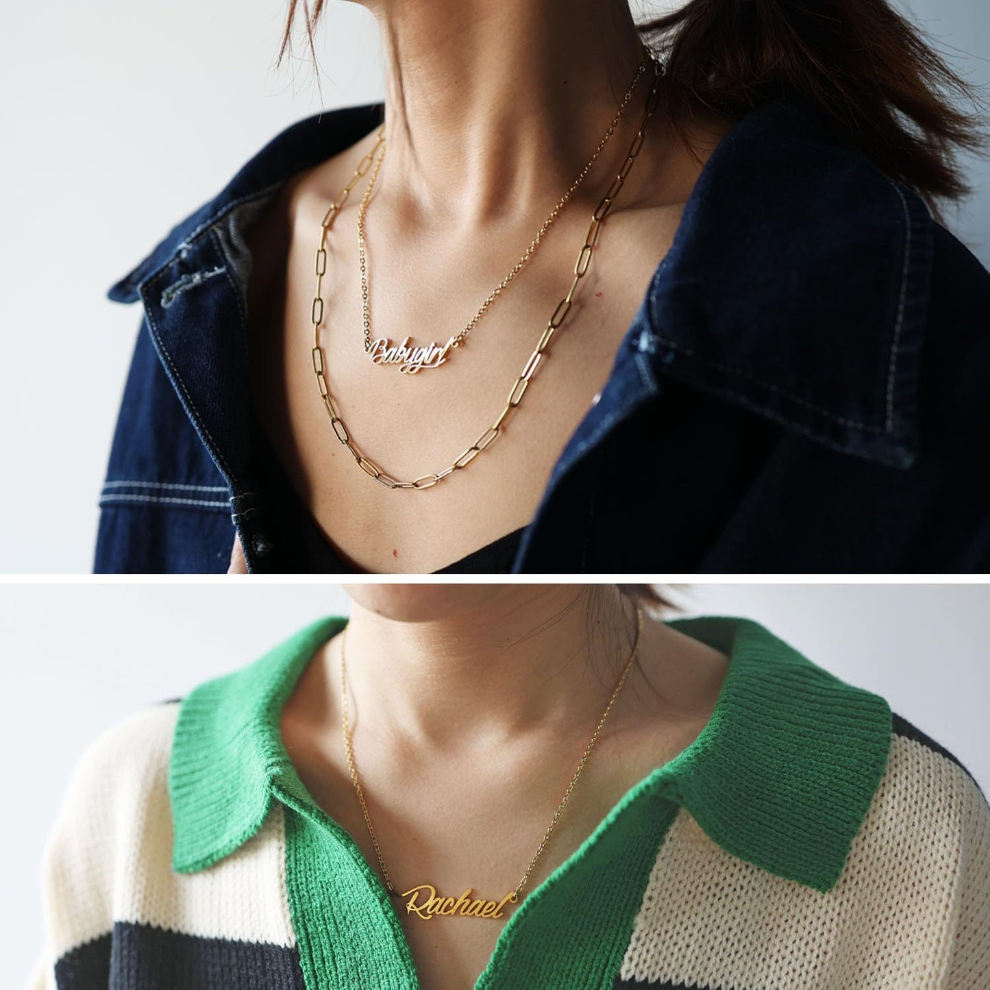 Aoloshow 18k Gold Plated Name Initial Necklace Womens Message Word Mama Best Friends Stainless Steel Jewelry for Christmas
