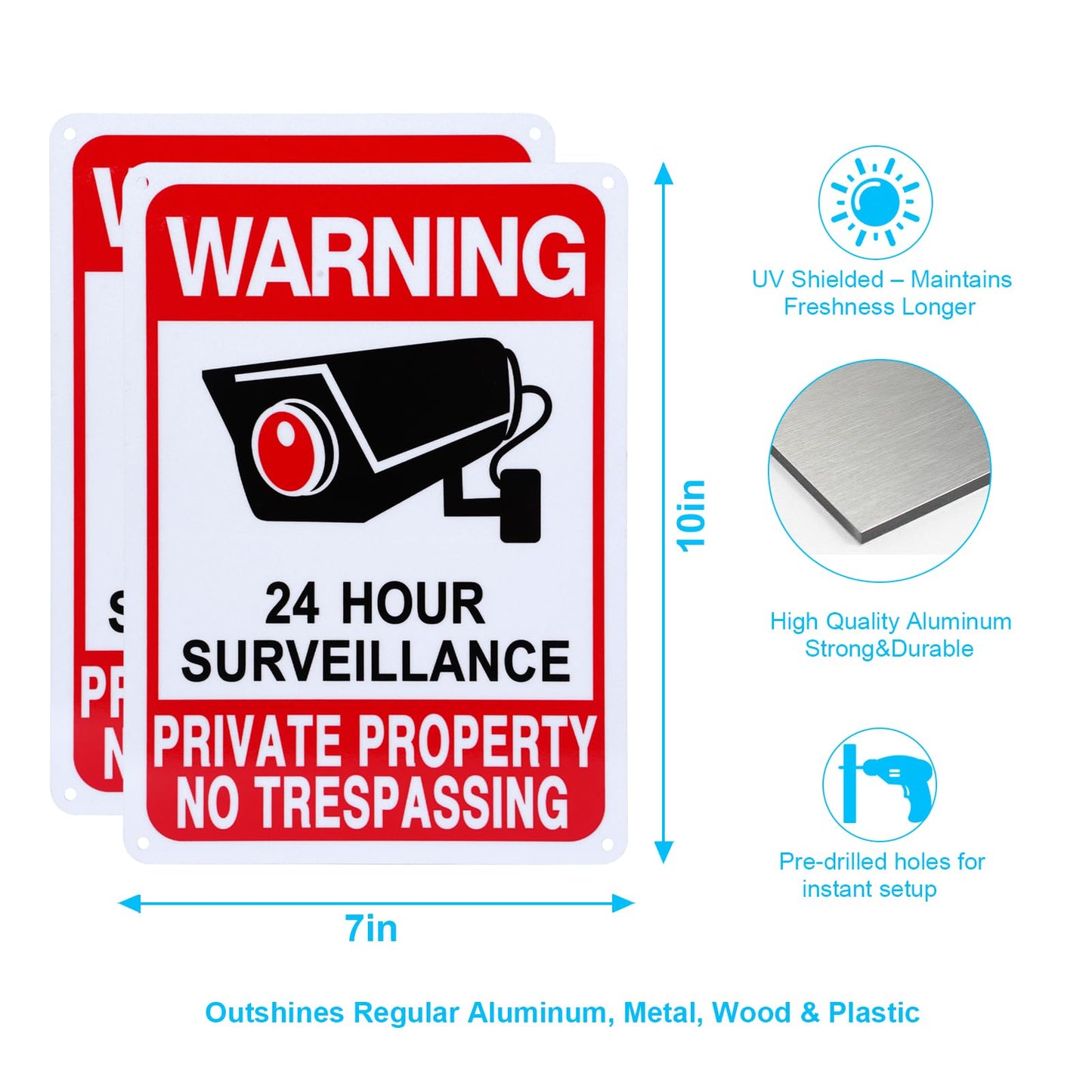 Qofaoye 2-Pack No Trespassing Signs Private Property, Video Surveillance Signs Outdoor – 2025 Version, 10 x 7 in UV Printed Fade-Resistant Rust-Free Aluminum – Ideal for Home, Business, Driveway, CCTV