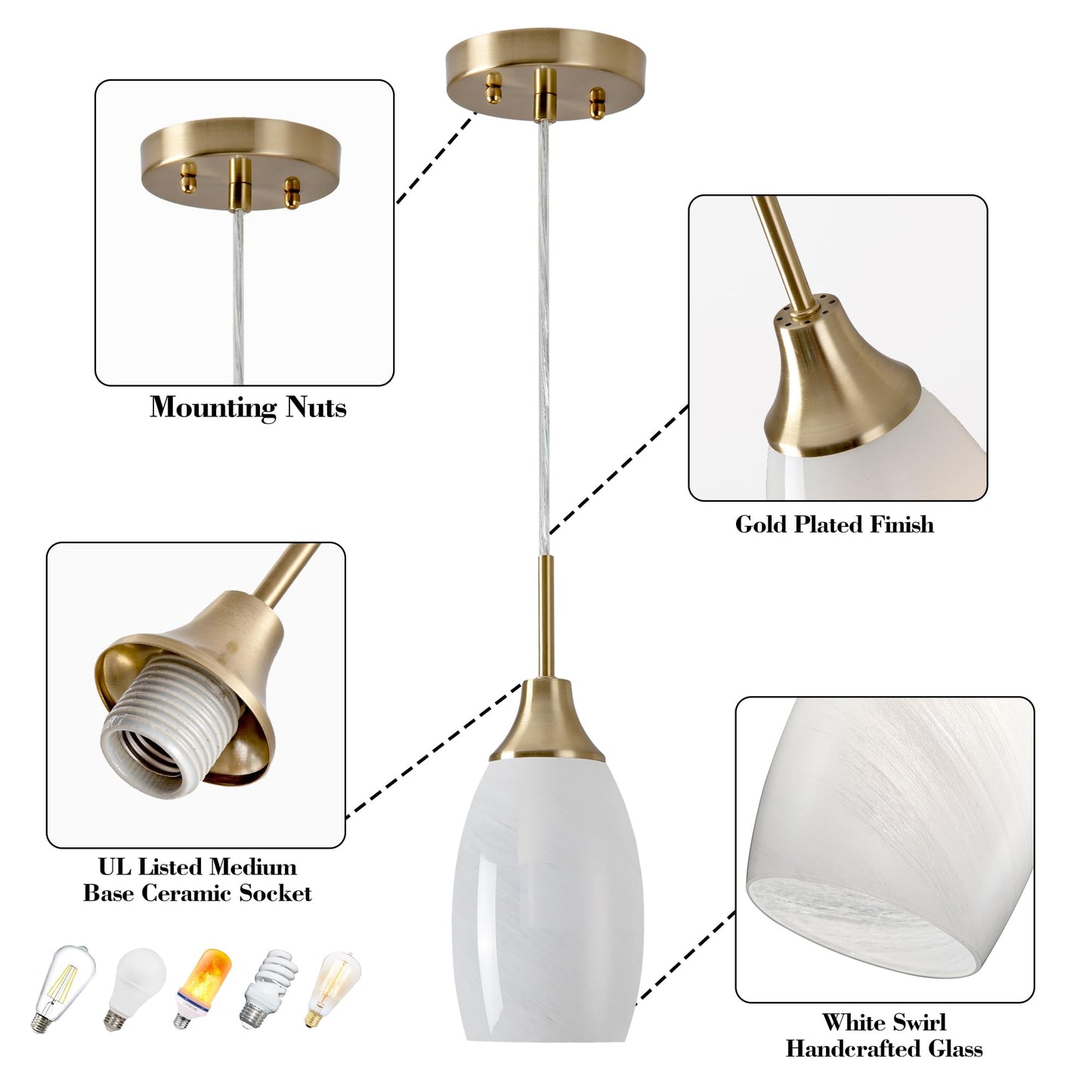Viinew Mini Glass Pendant Light 3-Pack Art Glass Oval Chandelier Brushed Gold Finish 4.72in for Kitchen Dining Foyer Hallway