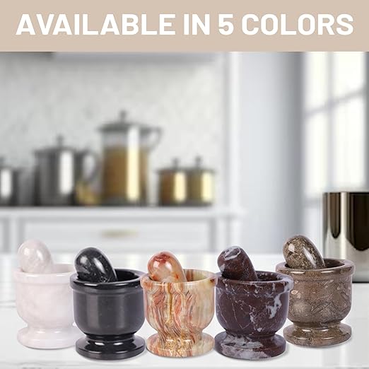 Exquisite Marble Mortar and Pestle Set - Your Ultimate Kitchen Essential for Grinding Spices, Making Guacamole, Salsa, Pesto, and Crushing Pills (Black Zebra, Oval Shape (2.5"))