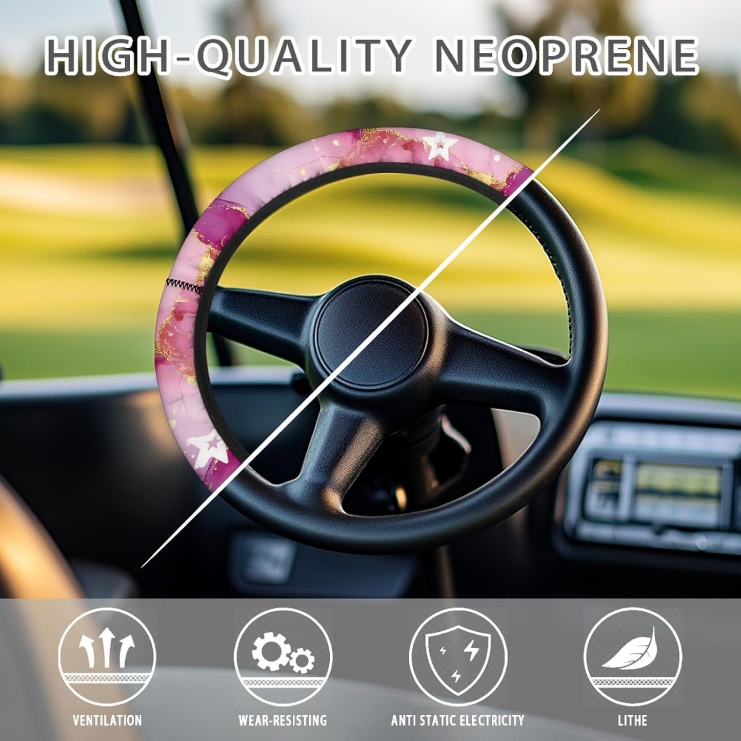 Pink Marble Print Golf Cart Steering Wheel Cover 13 Inch - 14 Inch Golf Cart Steering Wheel Covers Star Club Car Accessories for Women