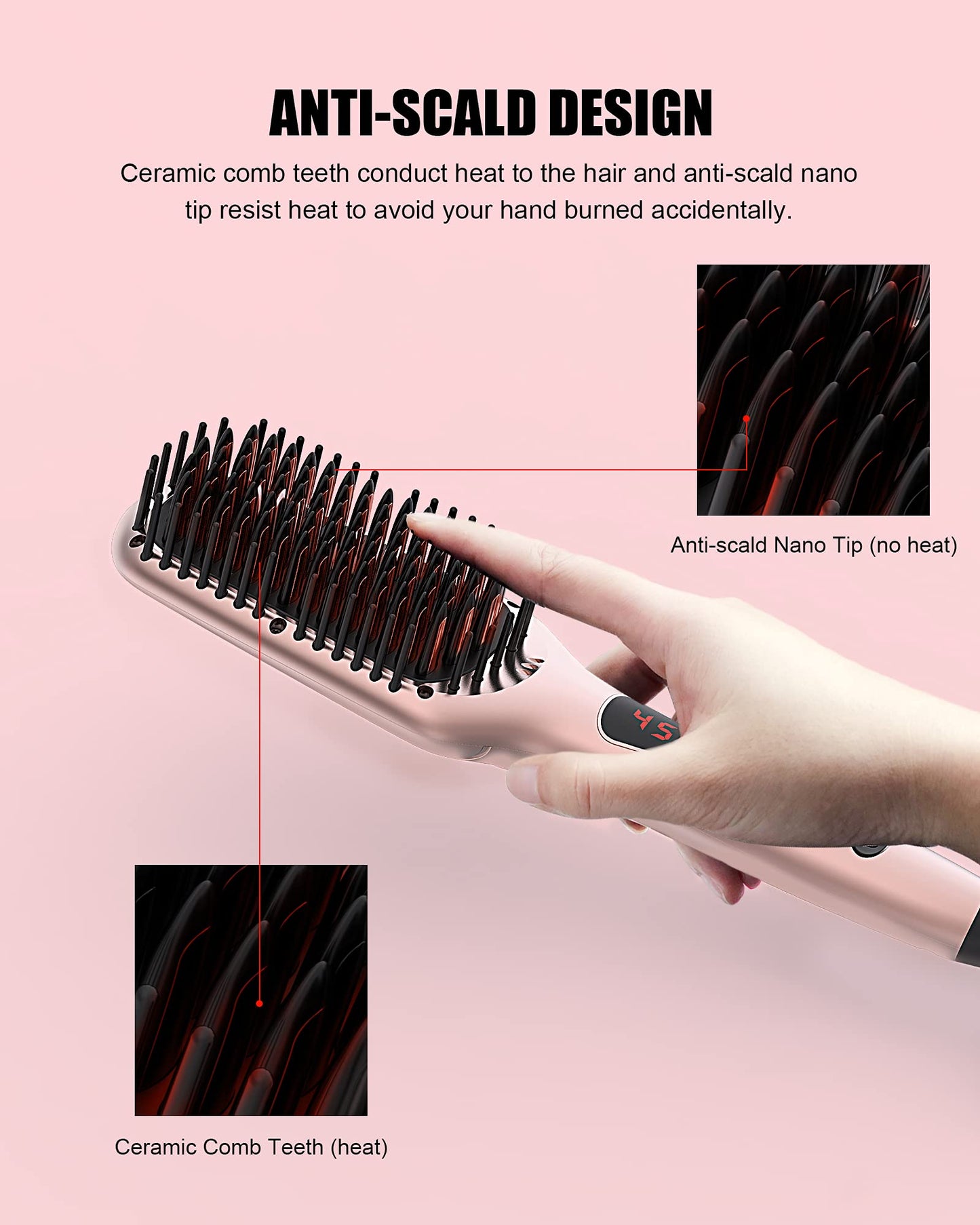 MEGAWISE Pro Ceramic Ionic Hair Straightener Brush for Home Salon | MCH Fast 20s Heating Tech with Auto-Off Safety | Anti-Scald