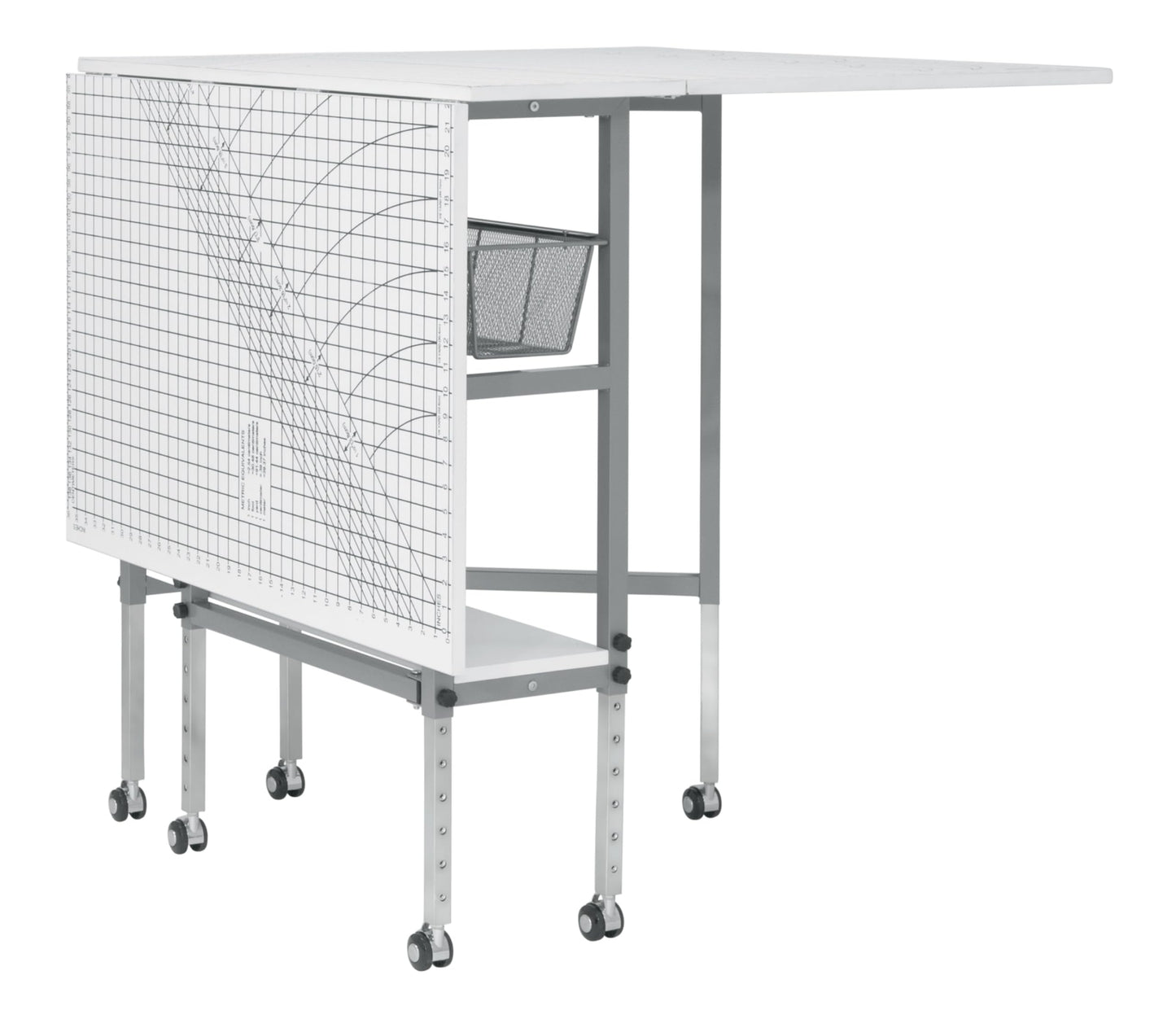 Sew Ready Foldable Hobby and Cutting Grid Table - 58.75" W x 36.5" D White Arts and Crafts Table with Grid Top and Silver Storage Drawers