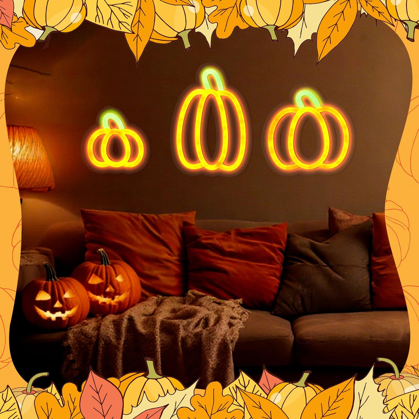 Retisee 3 Pcs Thanksgiving Neon Sign Led Pumpkin Lights Dimmable Pumpkin Neon Signs Battery Operated For Home Wall Window Harvest Celebrate Party Holiday Decor Gift