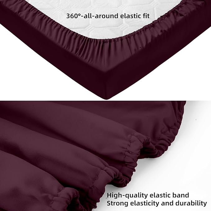 HBHLFZ Crib Sheets for Boys, Girls, 28x52 Inch Fitted Crib Sheet - 8 Inch Deep Pocketed Fixed Sheet - Soft and Comfortable Microfibre - Fits Standard cot and Toddler mattresses, Burgundy