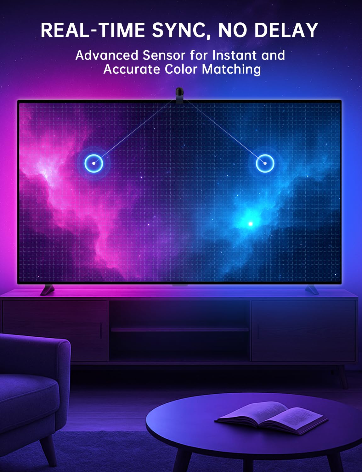 Qtu Tv Led Backlight With Sensor  14.7Ft Cuttable Rgb Strip Lights For 55-65 Inch Screen & Pc Monitor  Smart App Control  Game And Music Sync Color That Changing With Tv