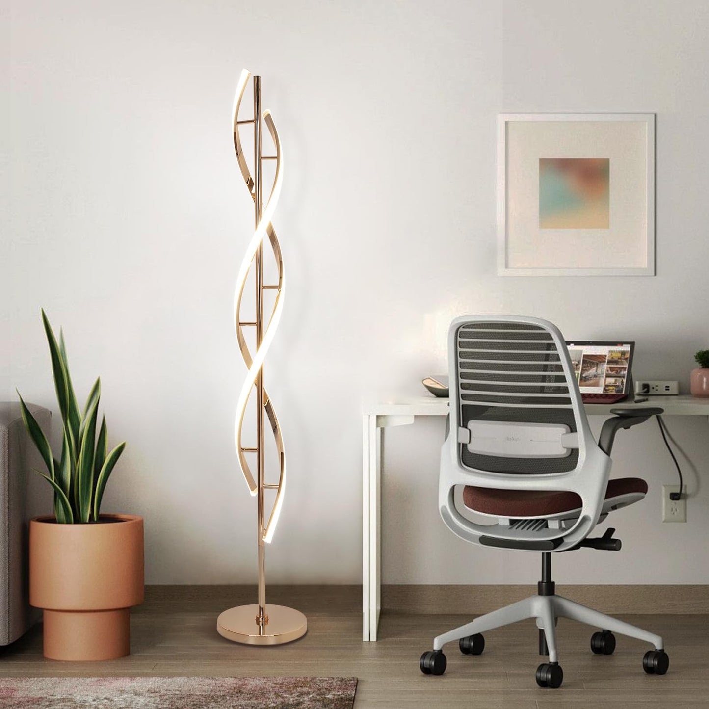 Eidearay Led Modern Floor Lamp, 40W Dimmable, Color-Changing, 60 Spiral Design, Gold, Model Ldd-G1