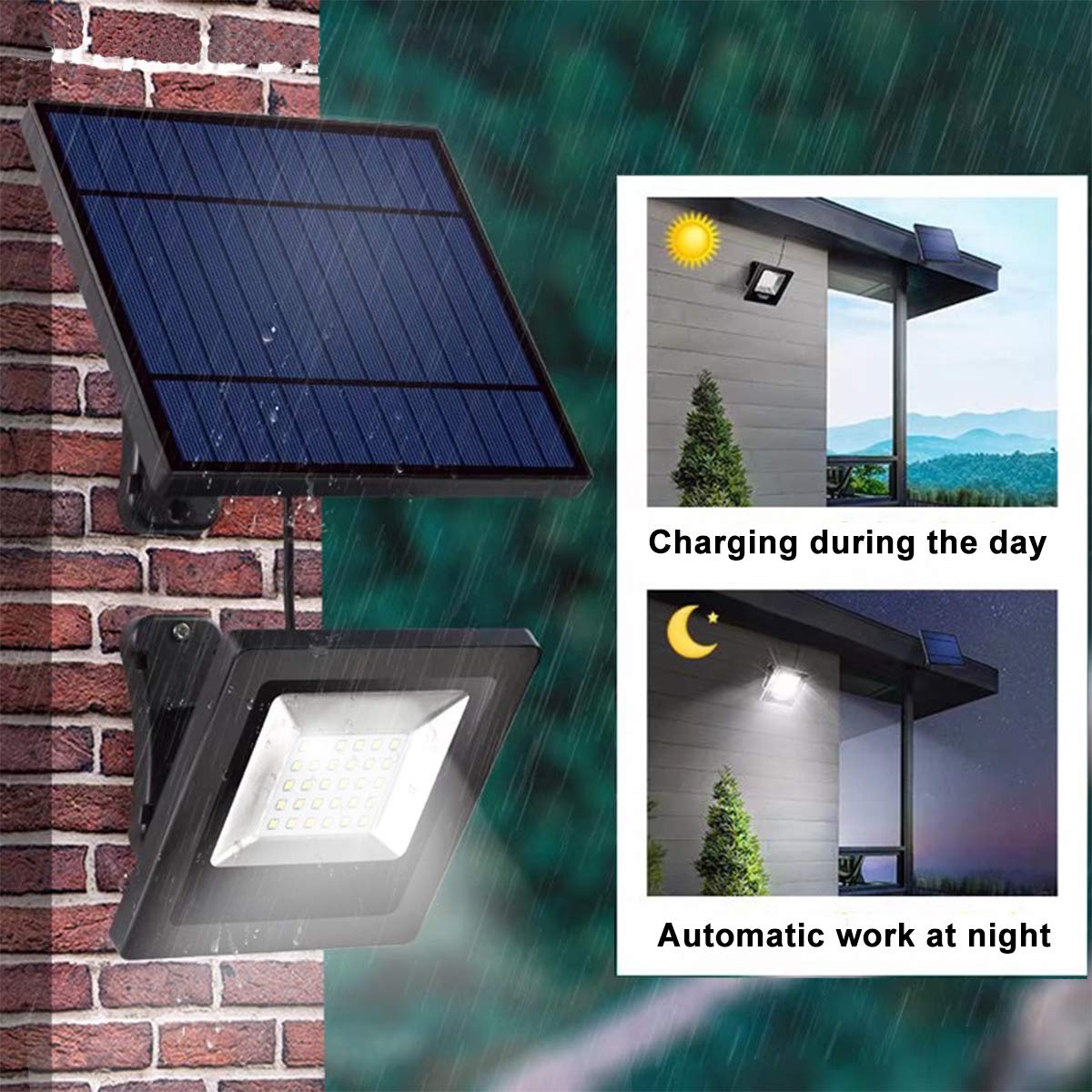 Awanber Solar Powered Flood Lights, IP65 Waterproof, 350? Adjustable, 1 Pack, Black