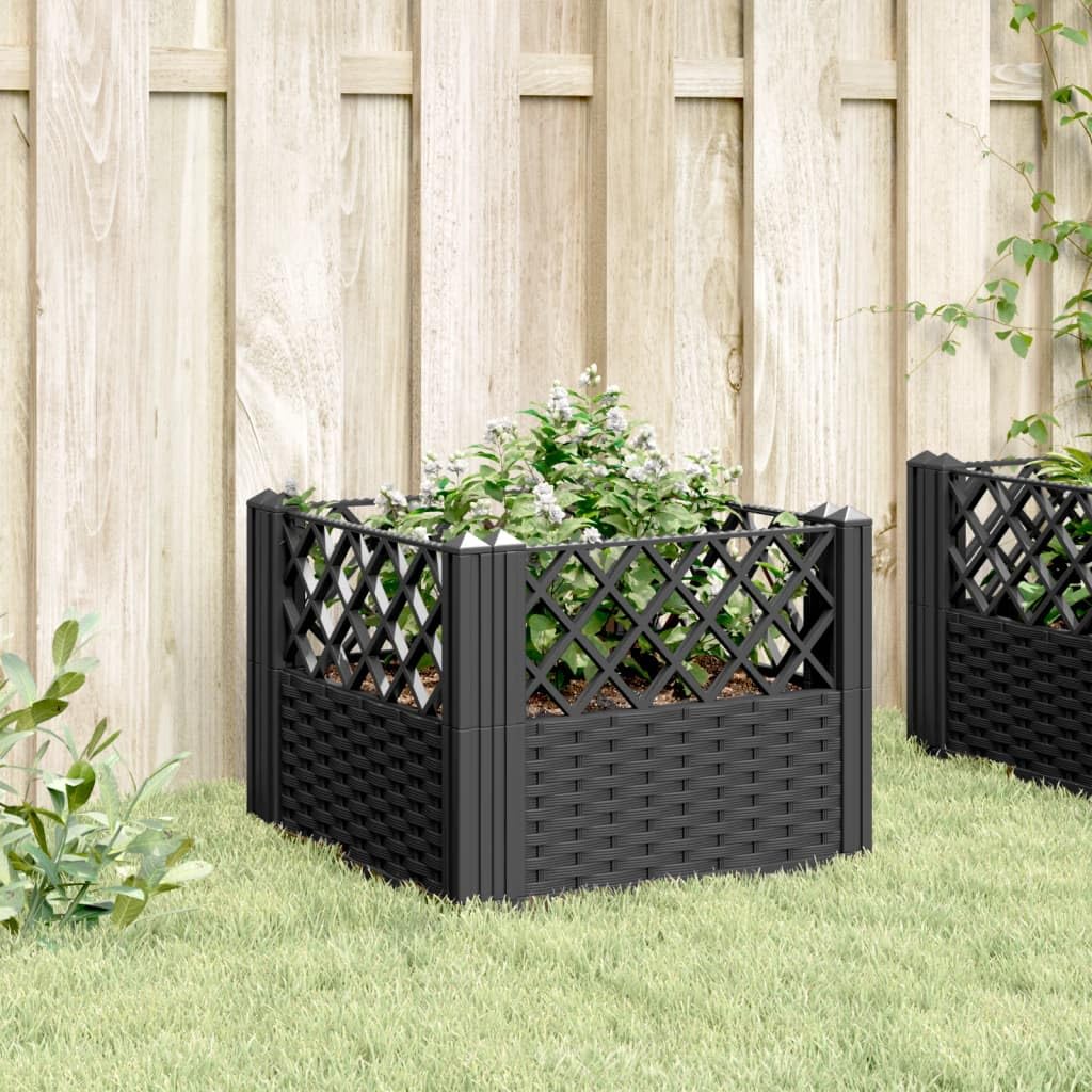 Makastle Garden Planter, Decorative Outdoor Flowerpot for Vegetables, Flowers and Succulents in for Patio, Front Porch, 17.1x17.1x17.1 in Black Polypropylene