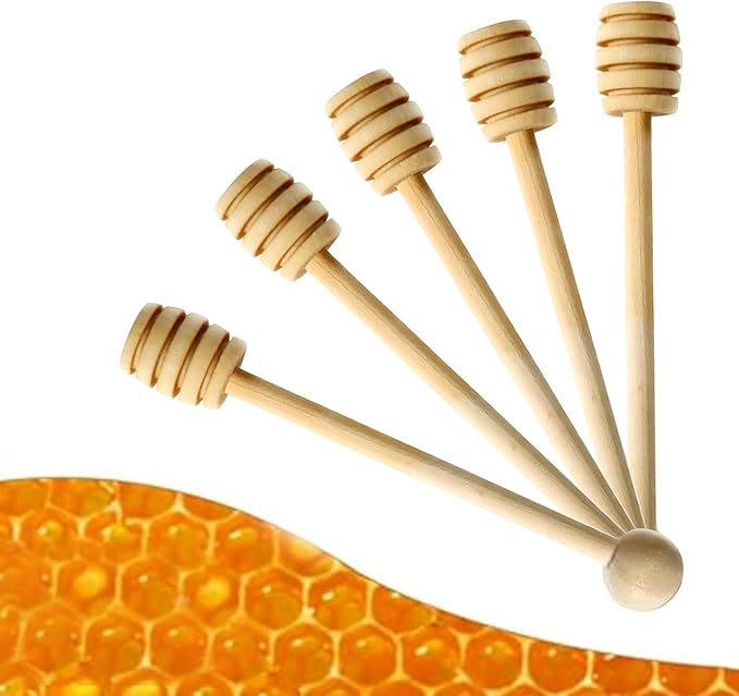 4PCS Honey Mixing Stirrer, 6.3 Inches Wooden Honey Dipper, Smooth Honey Comb Stick, Honey Spoon Collecting Dispensing Drizzling Jam (Round Handle)