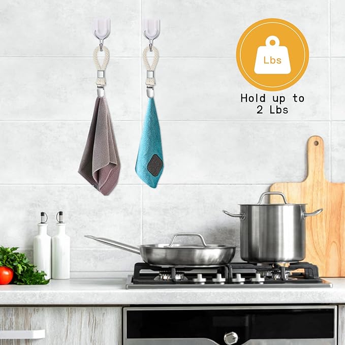 8PCS Hanging Tea Towels Clip, Metal towel hanger with Loop Cotton, Hand Towel Hook for Home Kitchen Bathroom Hanging Towels