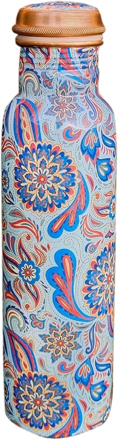 Copper Ayurveda Copper Water Bottle for Drinking – Travel Water Bottle for Gym, Yoga, Office, Hiking, Outdoor – with Lid (Blue - Meena)