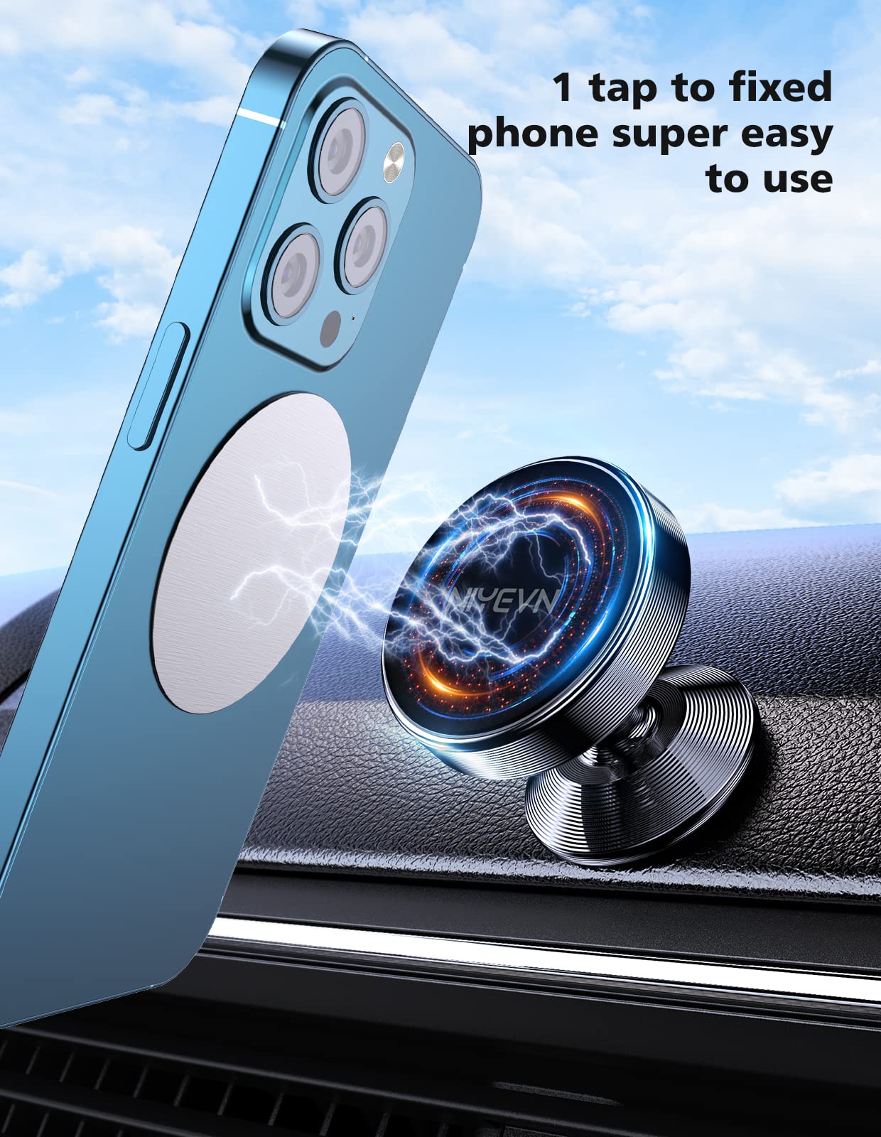 Niyevn 2 Pack Magnetic Phone Holder For Car, [ Strong Magnet ] Magnetic Phone Holder, [ 360 Rotation ] Phone Magnet For Car, Com