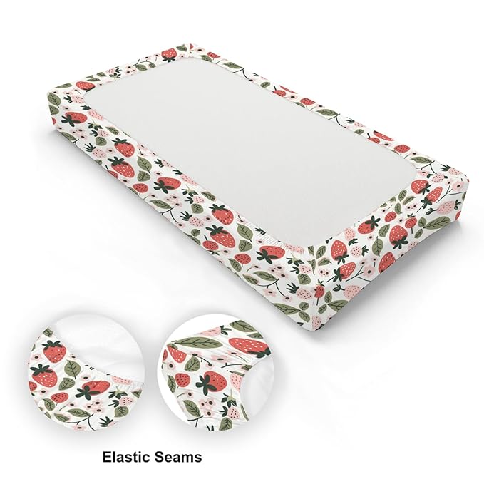Cartoon Strawberry Flowers Leaves Baby Changing Pad Cover,Unisex Fruits Nursery Diaper Changing Table Pad Mat Sheet for Boys Girls-16x32