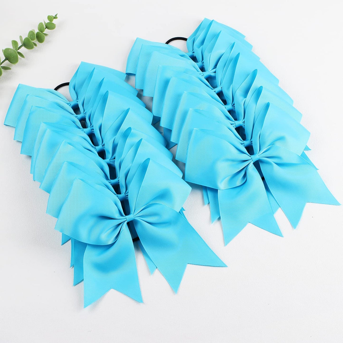 16PCS 8 Large Cheer Hair Bows Ponytail Holder Elastic Band Handmade for Cheerleading Teen Girls College Sports (Sky Blue, 1 Coun