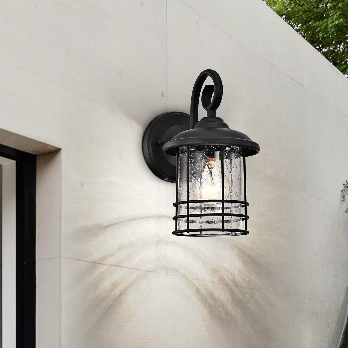 Micsiu Textured Black Outdoor Wall Light 2 Pack, 10 Metal Lantern With Clear Seedy Glass, Model A19010 For Entryway, Patio, And Garage