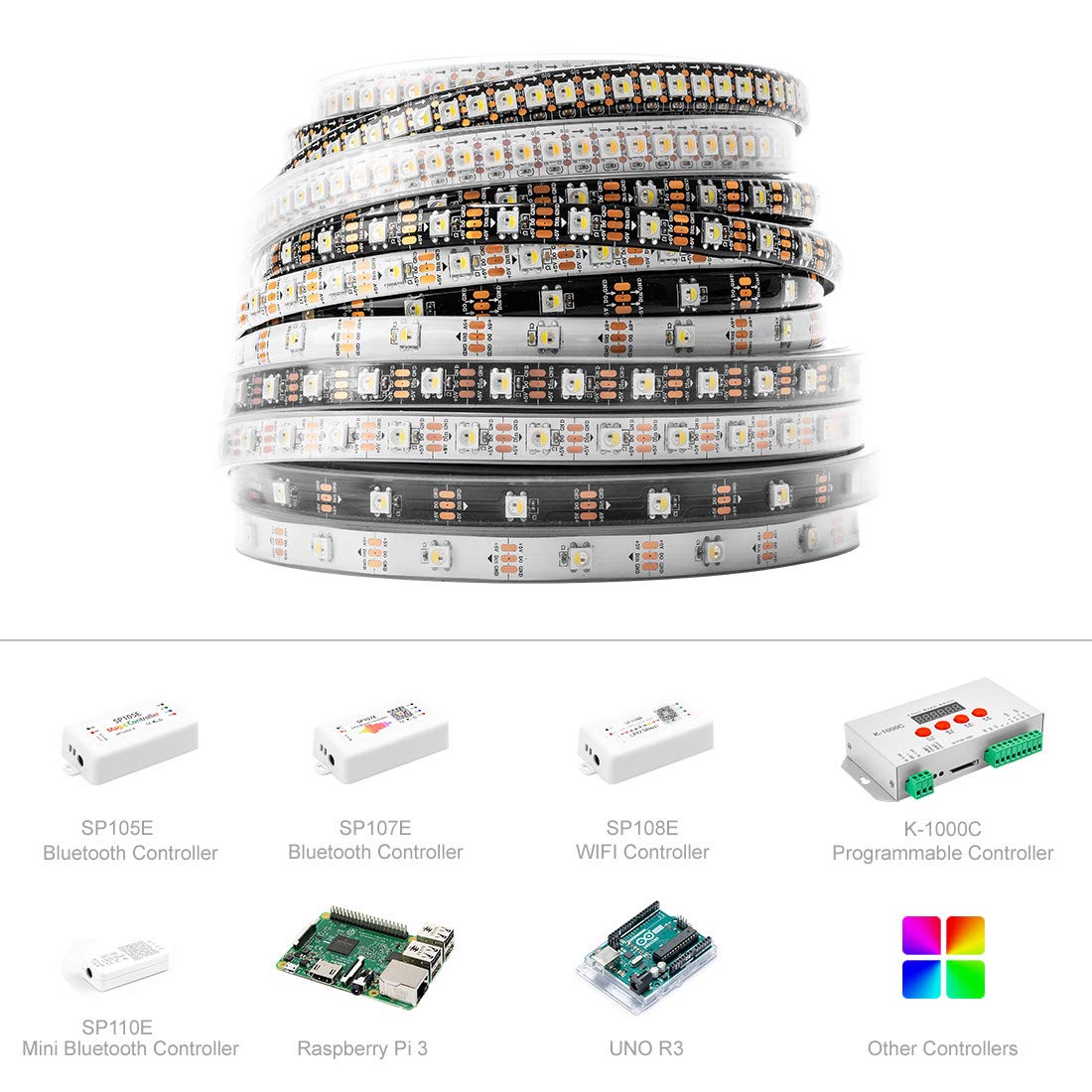 Btf-Lighting Rgbw Rgb+Warm White Sk6812 (Similar Ws2812B) Individually Addressable 3.3Ft 1M 144(2X72) Leds Flexible 4 Colors In 1 Led Dream Color Led Strip Ip65 Waterproof Dc5V Black Pcb