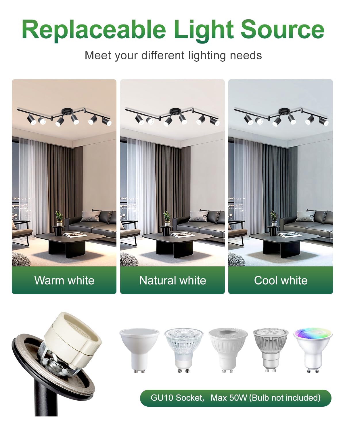 6 Ways Track Lighting  Rotatable Heads Track Light Kit  Track Lighting Fixtures Ceiling With Acrylic Cover  Modern Black Ceiling Spotlight For Kitchen  Living Room  Hallway(Bulbs Not Included)
