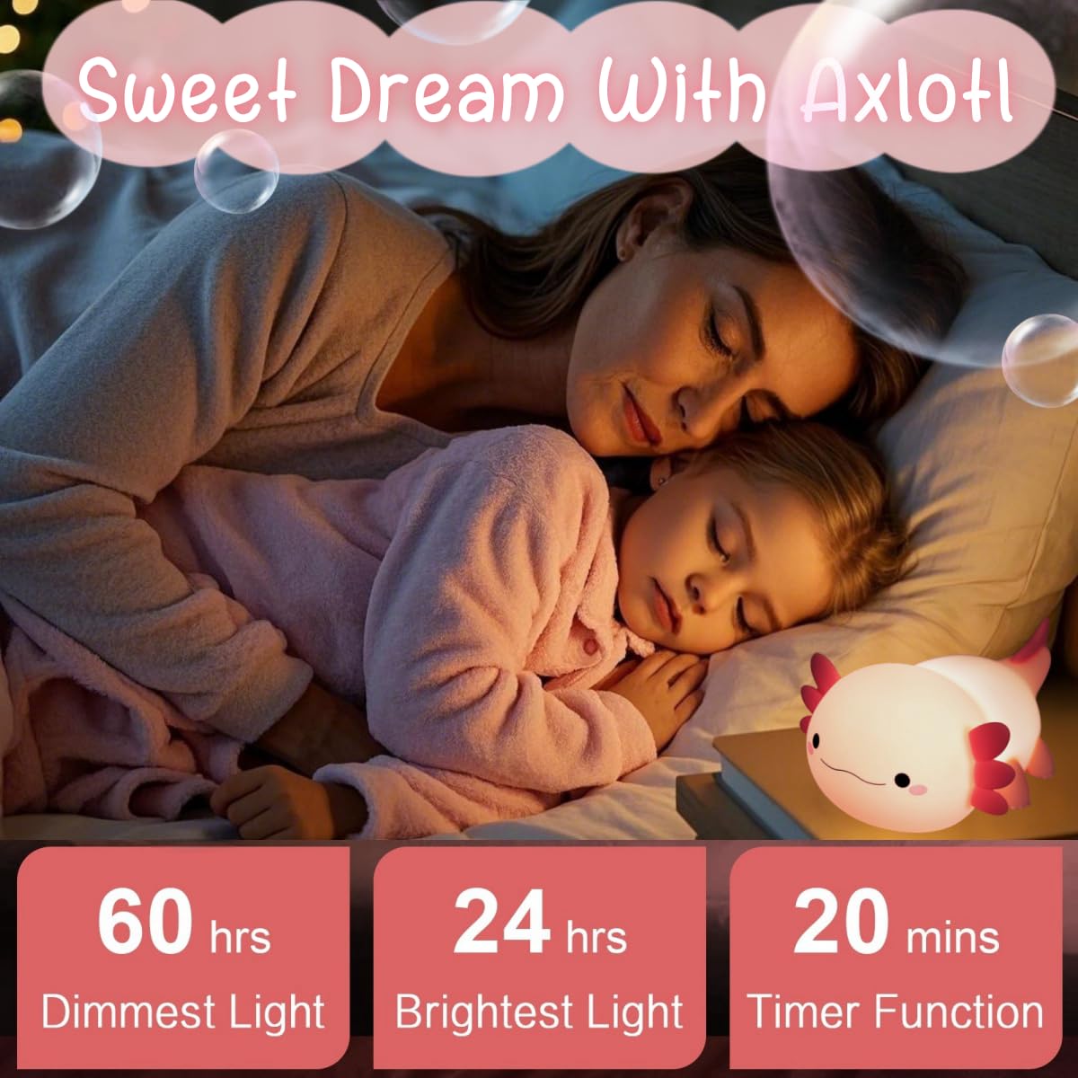 Yr Yrhh-Pet Axolotl Cute Night Light For Kids  Axolotl Lamp Girls Xmas Gifts  Rechargeable Bedside Nightlight  Squishy Dimmable Silicone Led Funny Animal Light  Baby Nursery Dorm Kawaii D?Cor Toys