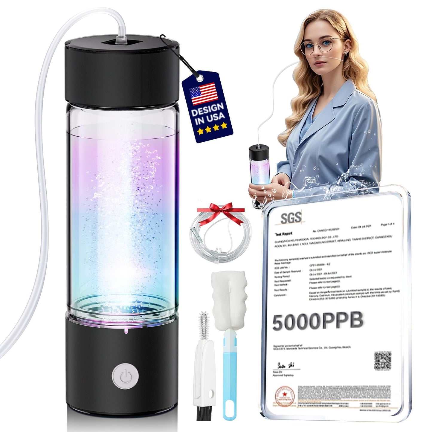 4.0 Upgrade Hydrogen Water Bottle & Hydrogen Absorption 【SGS Certification - 5000PPB】 Hydrogen Water Bottle 【NO.1-100% Odorless】 2025 SPE PEM Technique, Double Hydrogen Content