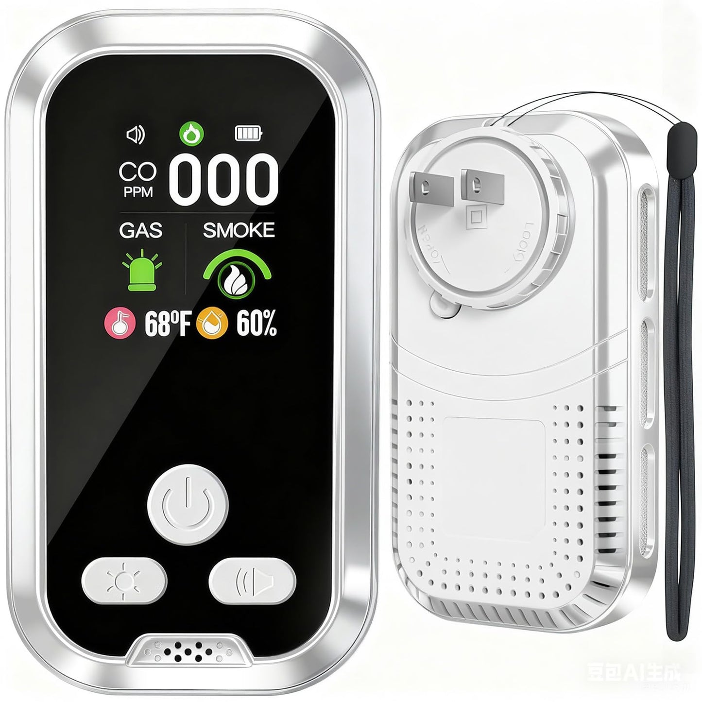 5-in-1 Carbon Monoxide Detector Combo with LCD Display, Detects CO, Natural Gas, Smoke, Temperature, Humidity for Home Hotel, Camping RV, Apartment Safety, White