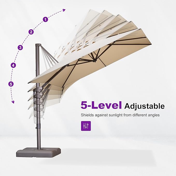 PURPLE LEAF 8 Feet Cantilever Patio Umbrella Square Umbrella with 360° Rotation and Aluminum Offset Hanging Outdoor Umbrella for Pool Garden Backyard Deck, Beige