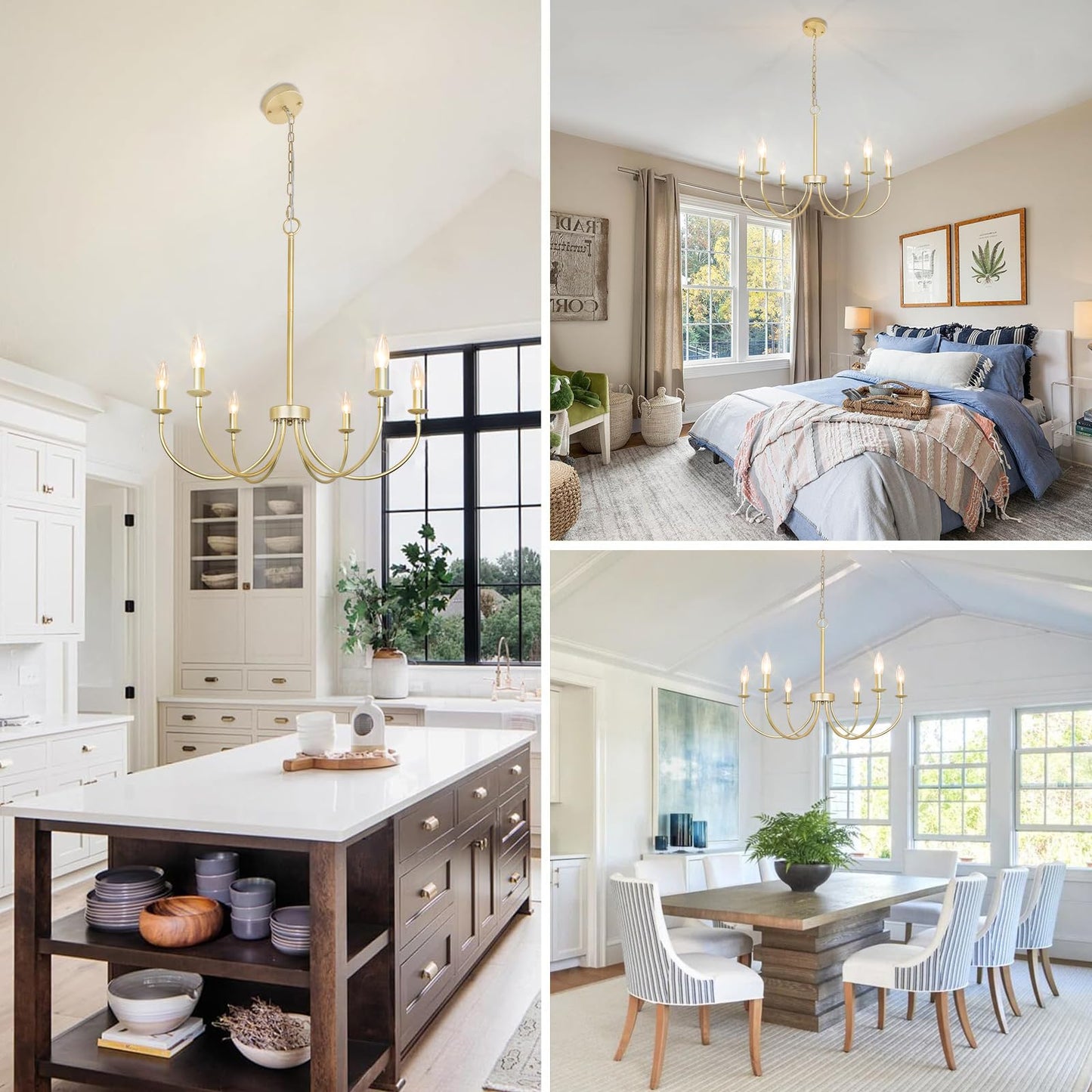 Puyveyor Gold Chandelier  6-Light Farmhouse Chandelier For Dining Room Lighting Fixtures Hanging  Industrial Candle Modern Chandelier For Bedroom  Foyer  Living Room And Entryway