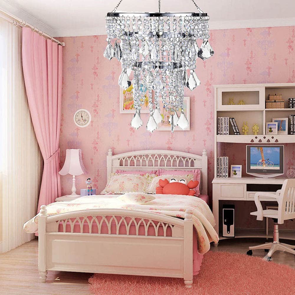 Sunli House Acrylic Chandeliers Lampshade - Mini Crystal Beaded Fixture - Pendant Ceiling Light Shade - For Wedding Bedroom Hallway Bathroom - Gold Chandelier H11.4X D9.84
