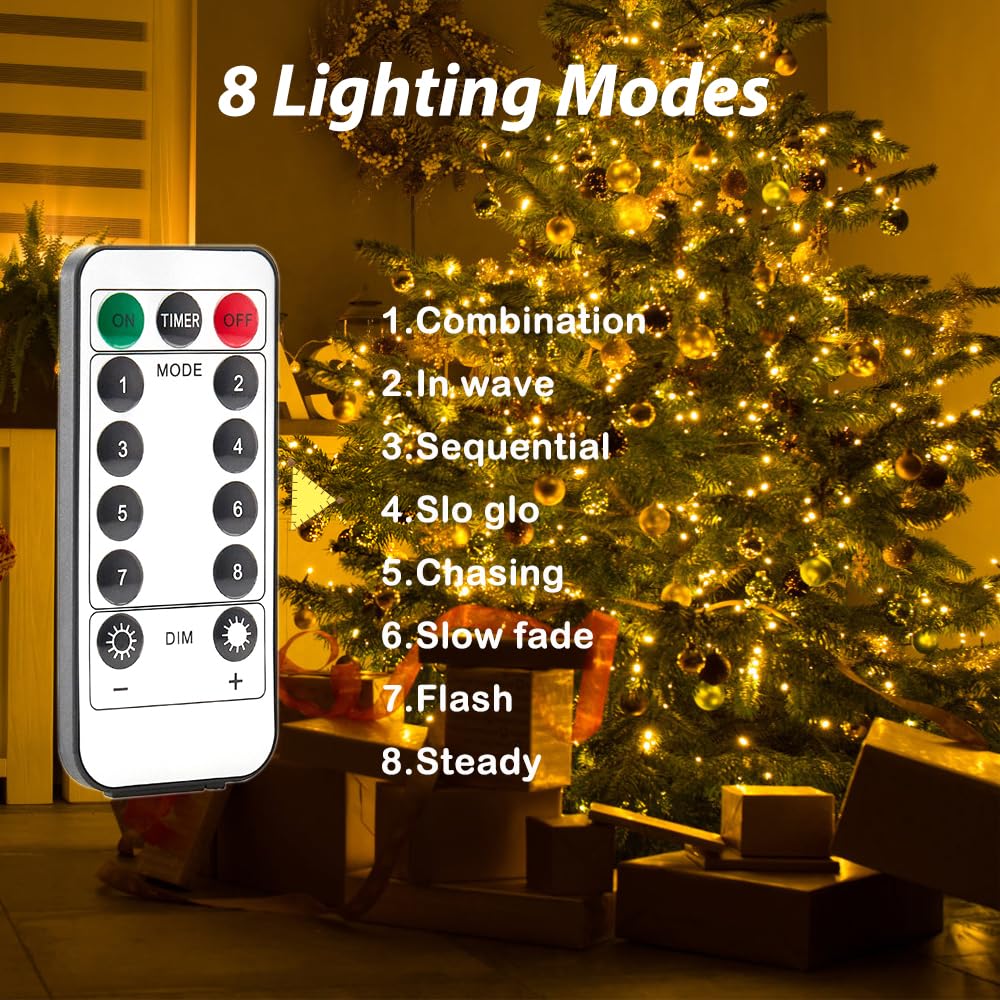Pcores Plug In Fairy Lights 100 Feet 300 Led Warm White Silver Wire Remote Control Indoor Outdoor String Lights For Bedroom Living Room Patio Porch Garden Christmas Tree