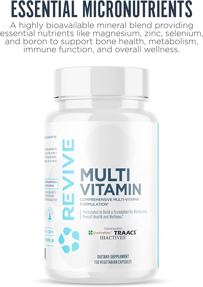 Revive MD Multi-Vitamin Supplement for Men & Women - Comprehensive Multivitamin Supports Energy, Immunity & Overall Health with Essential Vitamins, NAC, Zinc, Magnesium & More - 60 Capsules