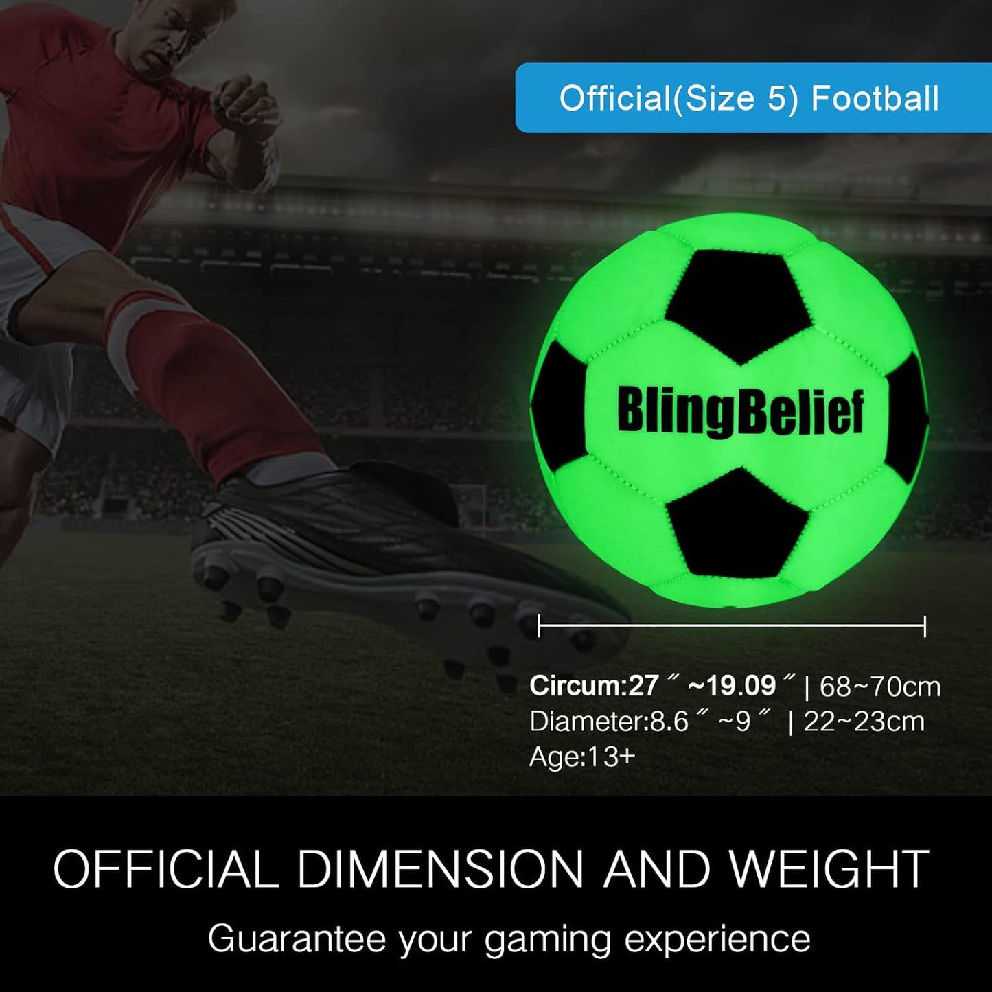 Super Bright Glow in The Dark Baseball,Soccer Ball,Volleyball,Football, Light Up Luminous Baseball, Official Size and Weight Football, Recreational Use Practice Volleyball
