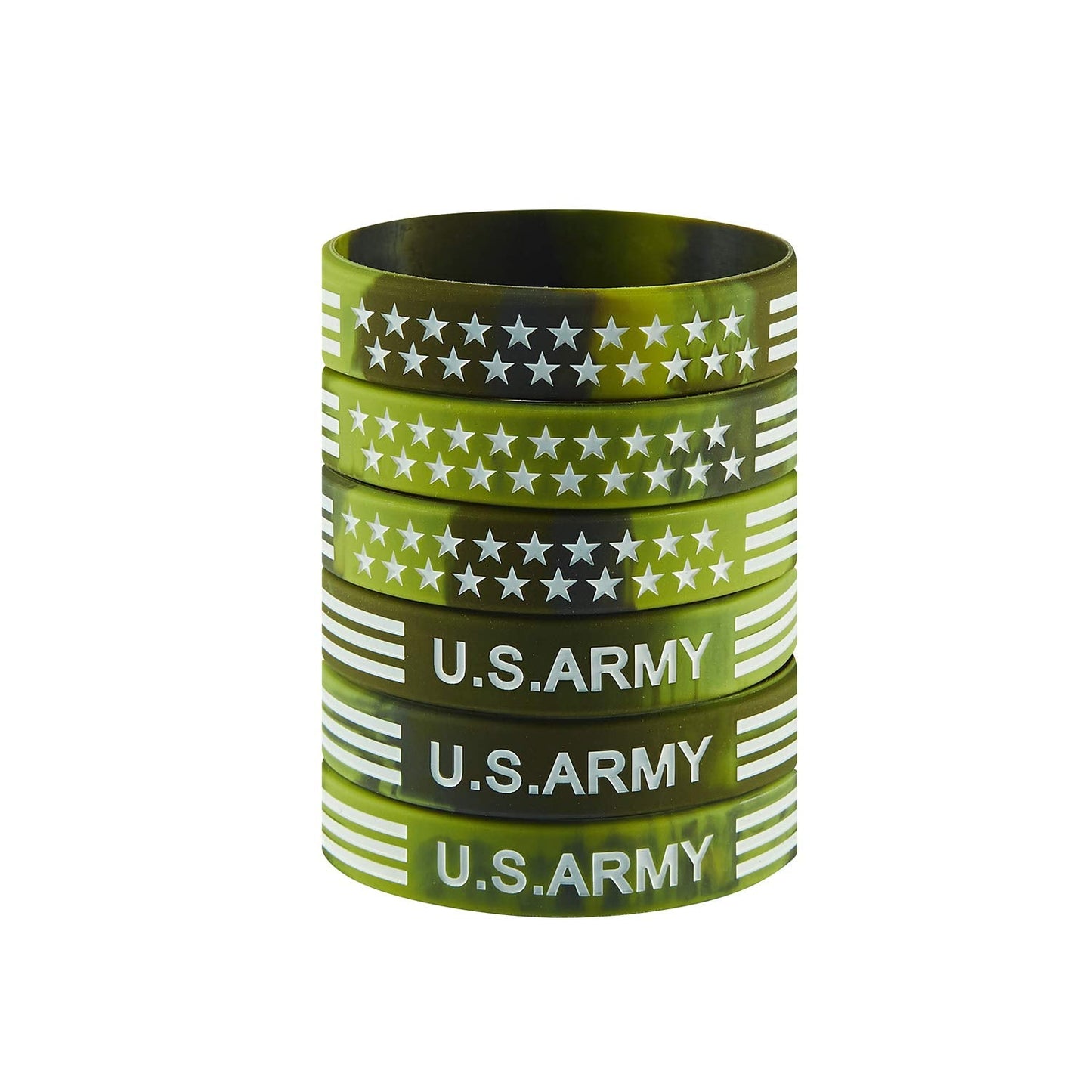 BRANDWINLITE Camouflage Green American Flag Rubber Bracelets Silicone Wristbands for American Patriots,Army Fans and Office Supp