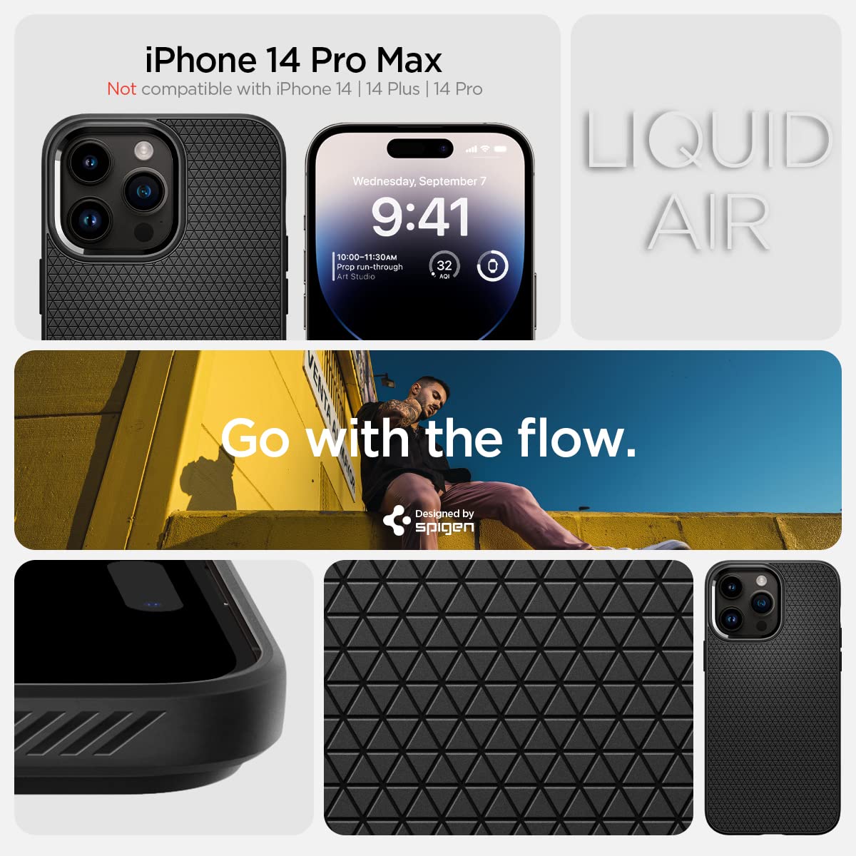 Spigen Liquid Air Designed For Iphone 14 Pro Max Case (2022) [Military-Grade Protection] - Matte Black
