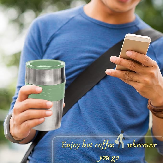 Mixpresso Personal Single Serve Coffee Maker & 14oz Travel Mug, Drip Coffee Brewer & Tumbler, Auto Shut Off & Reusable Filter, Green Coffee Maker Small, Compatible with Coffee Grounds
