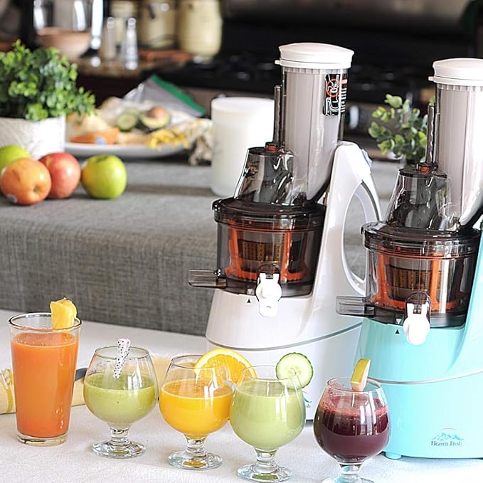 Heaven Fresh Cold Press Slow Masticating Juicer, Ultra-Quiet 240W Motor, Maximized Juice Yield, Included Frozen Dessert Strainer, Drip-Free Cap - Teal