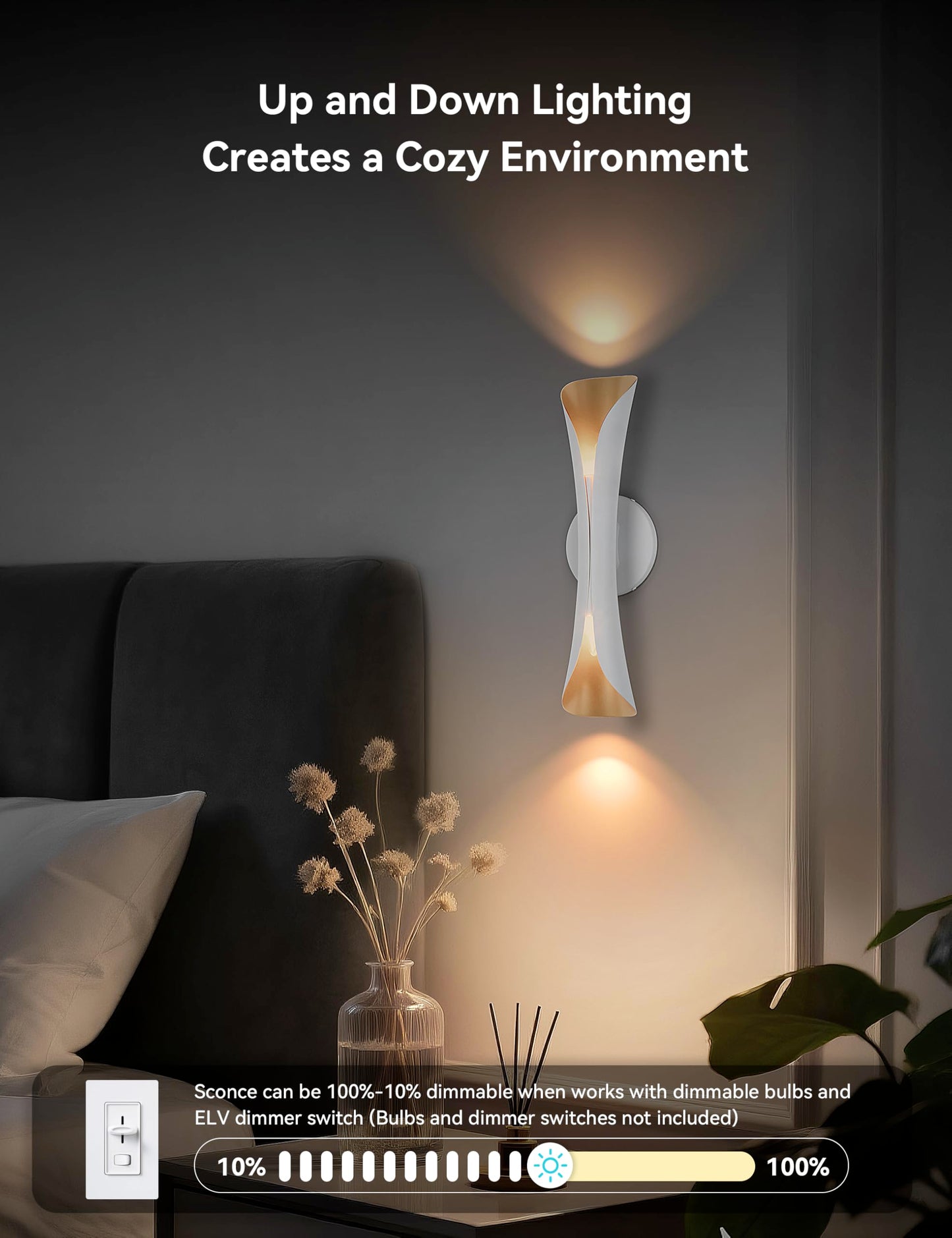 Tubicen Wall Sconce Up And Down Wall Light Indoor Dimmable E12 Home Theater Sconces Wall Lighting 15.7 H Sleek Modern Wall Lights For Living Room Bedroom Stairway Hardwired