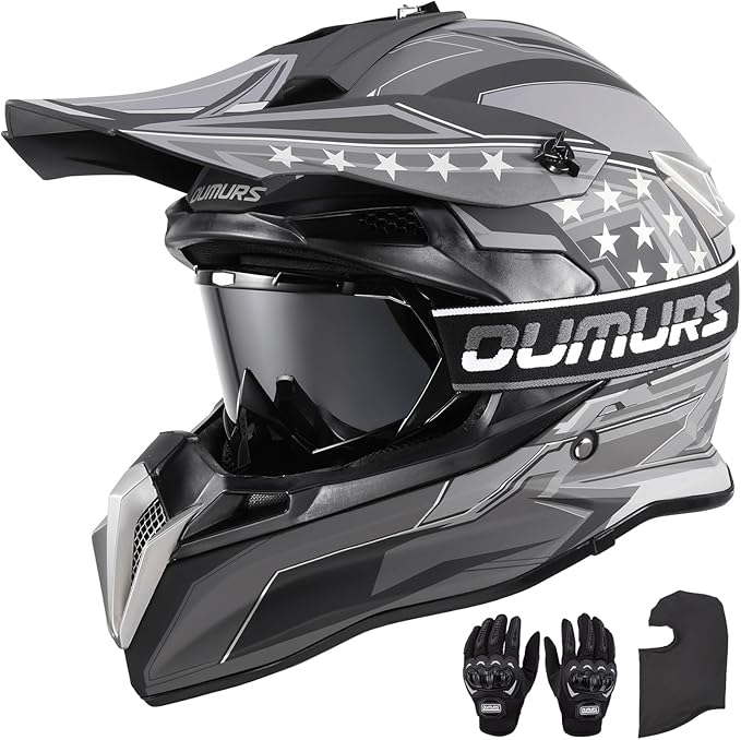 OUMURS DOT Adult Dirt Bike Helmet with Goggles Gloves & Mask Adjustable Sun Visor Motorcycle Adult ATV Helmet Off-Road Mot...