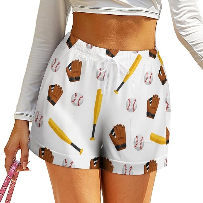 Deiubuc Women's Funny American Baseball Shorts Pajama Athletic Running Shorts Casual Pants Elastic High Waisted Pockets