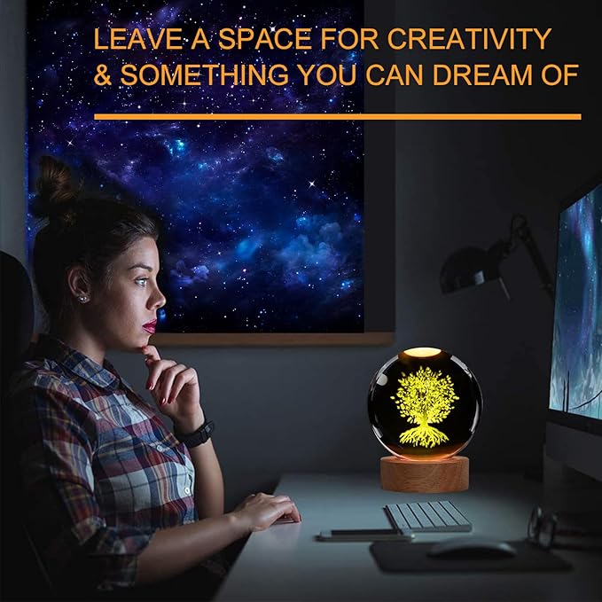 Tree of Life Crystal Night Light, Tree of Life Gifts, K9 3.15 Inch(80mm) Crystal Ball Night Light with 16 Colors Remote Upgraded Lamp for Birthday Xmas Plant Sphere for Room Decor Boys Girls