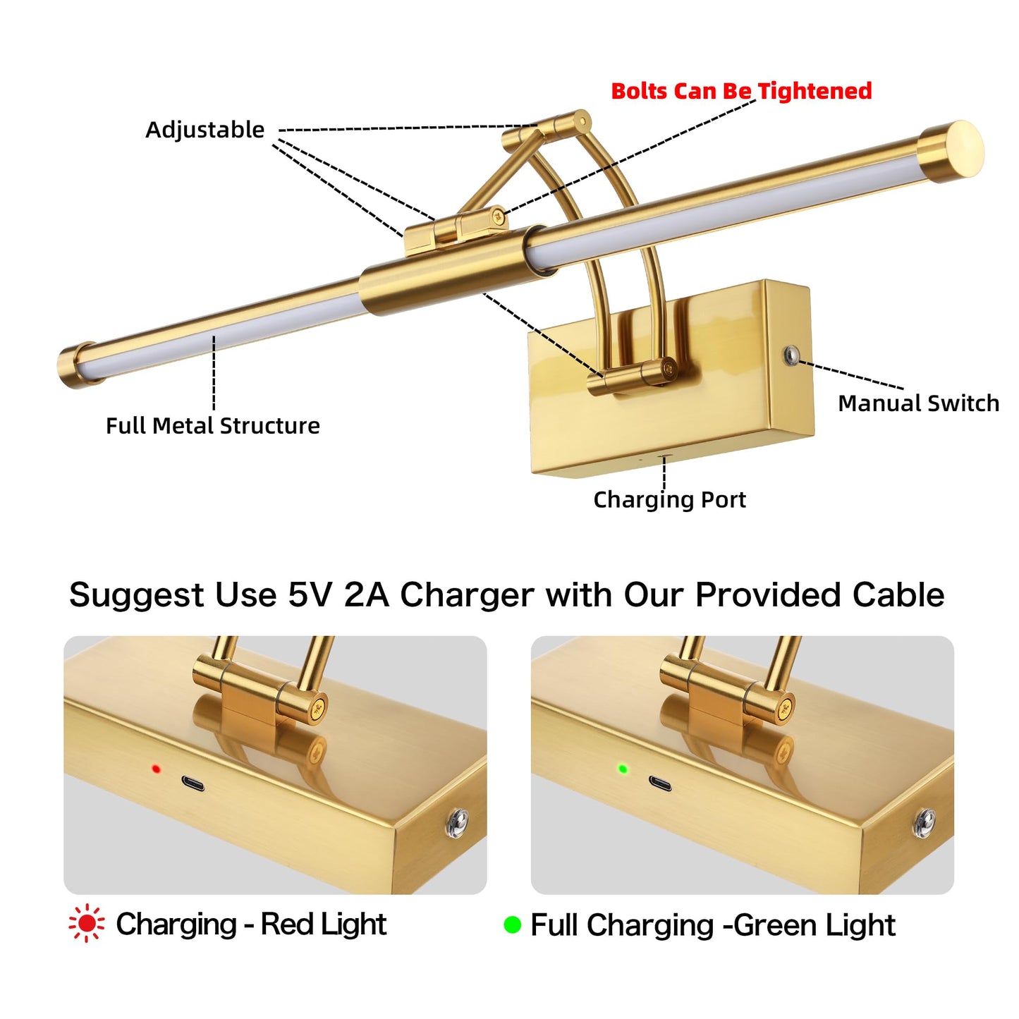 24 Picture Lights For Wall Battery Operated  Wireless Picture Lights With Remote  Rechargeable Wall Light 3000K/4000K/6000K Dimmable  Art Lighting For discomfort-reducingtings Frame Gallery Dartboard Light  Brass