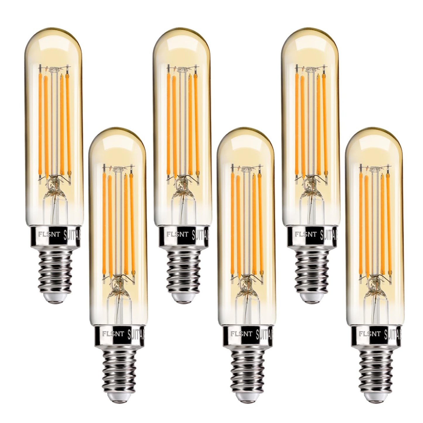 Flsnt Dimmable T6/T25 Edison Led Bulbs 40W Equivalent E12 Candelabra Base 2200K Amber White  300Lm 4W Decorative Edison Bulb For Chandelier Vanity Ceiling Fan Lighting  Cri82  6 Pack