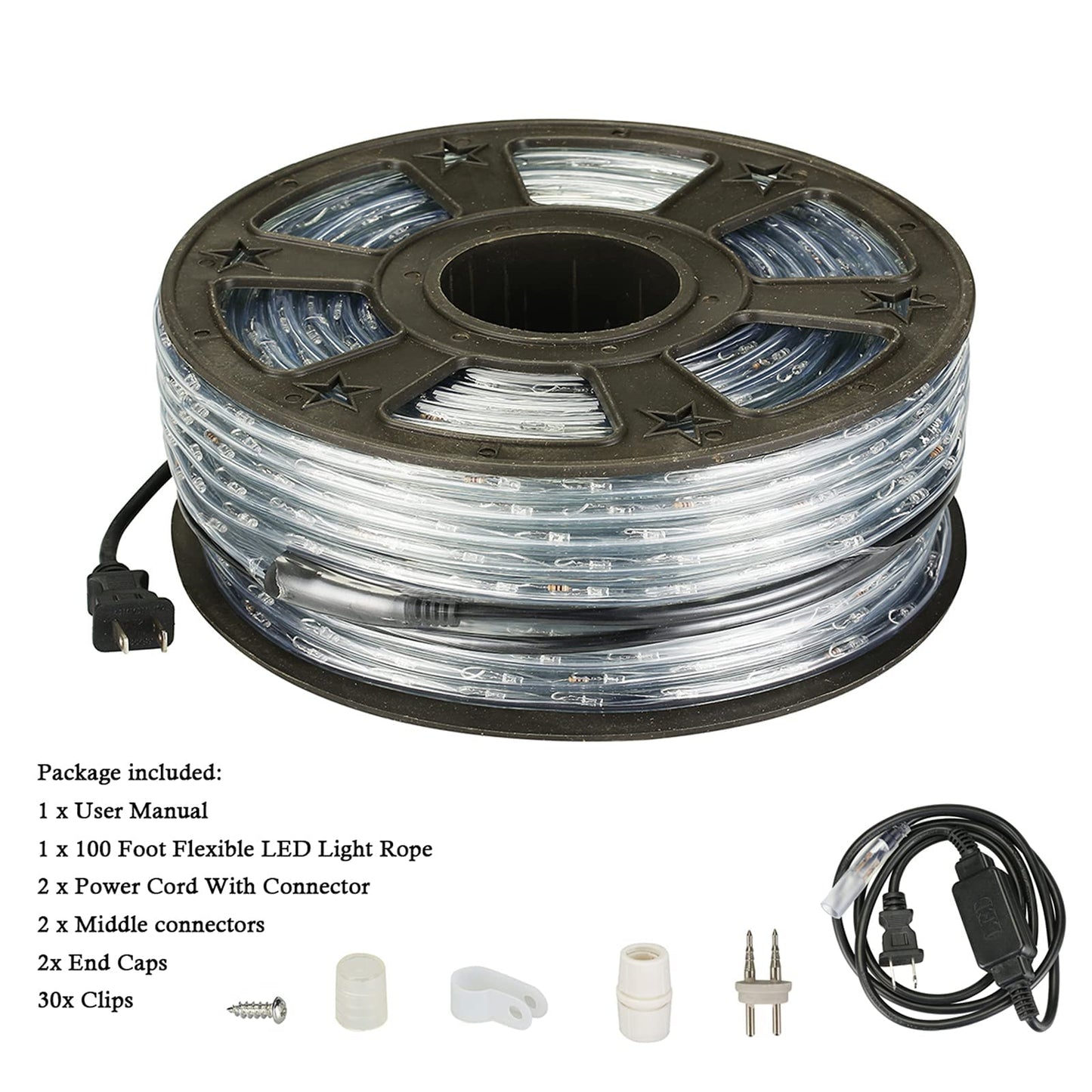 Tuanchuanrp Waterproof LED Rope Lights, 100ft Green Outdoor Strip Lighting for Halloween, Christmas, Deck, Eaves, Landscape