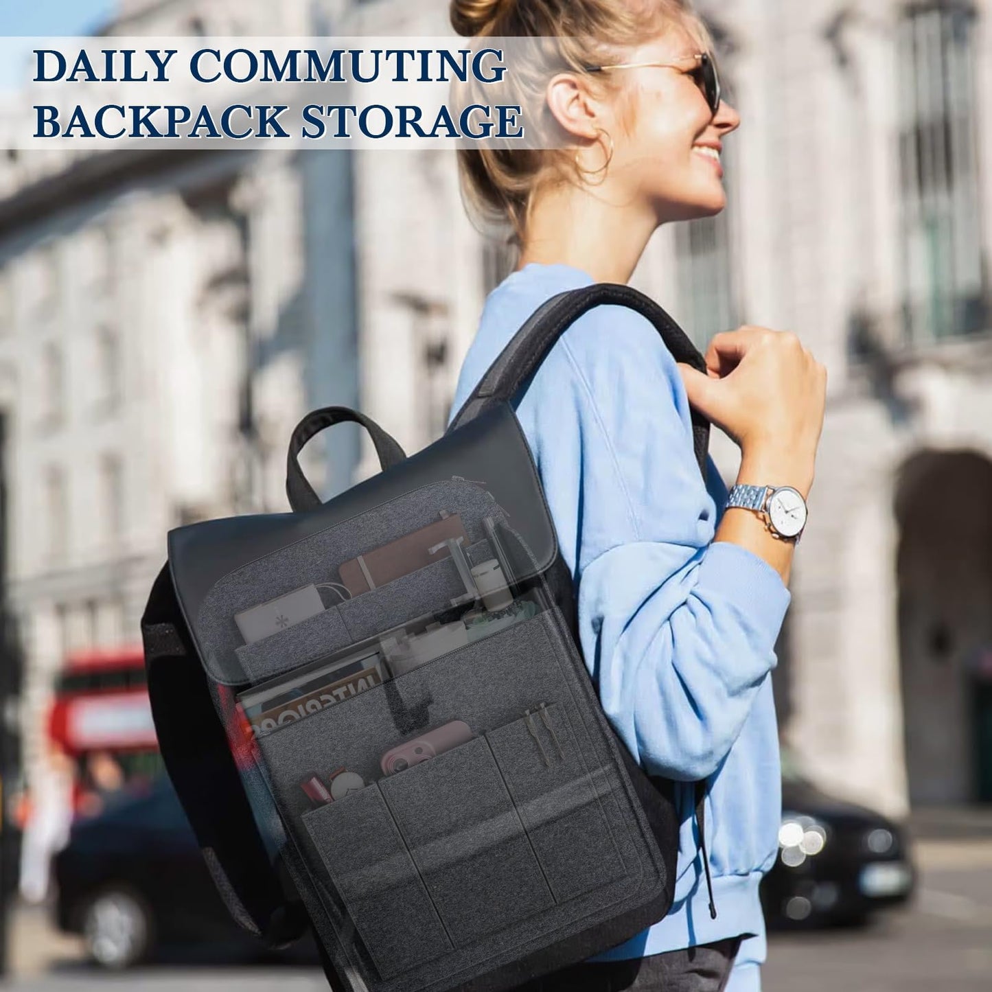 APSOONSELL Large Backpack Organizer Insert Felt Bag Organizer with Zipper Backpack Shaper Foldable Tote Organizer for Rucksack S